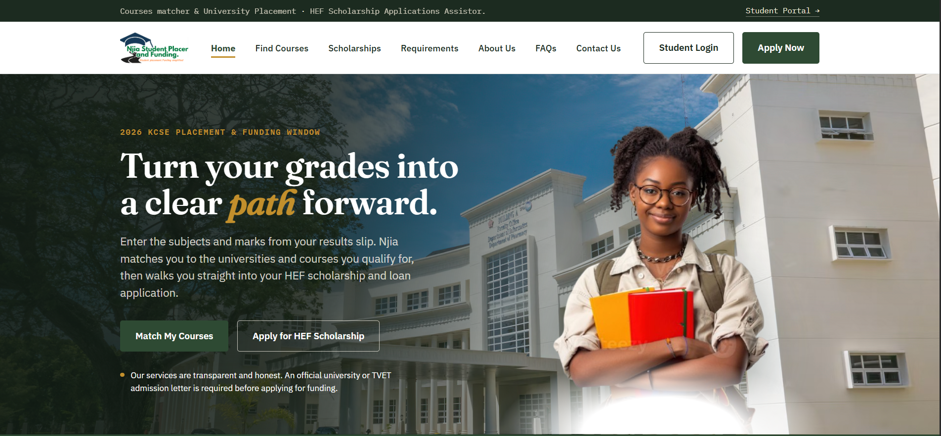 Njia student portal, a university placement and funding platform for KCSE students